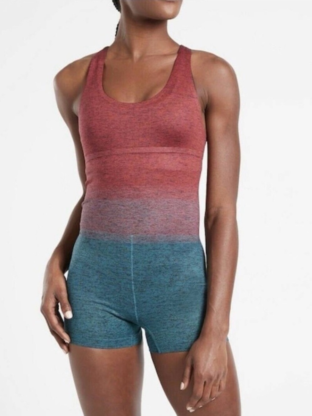 Athleta women’s relay bodysuit Sz XL ombré red blue EUC